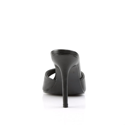 Pleaser CLASSIQUE-01 Black Kid Peep Toe Mules - 4 Inch Heels