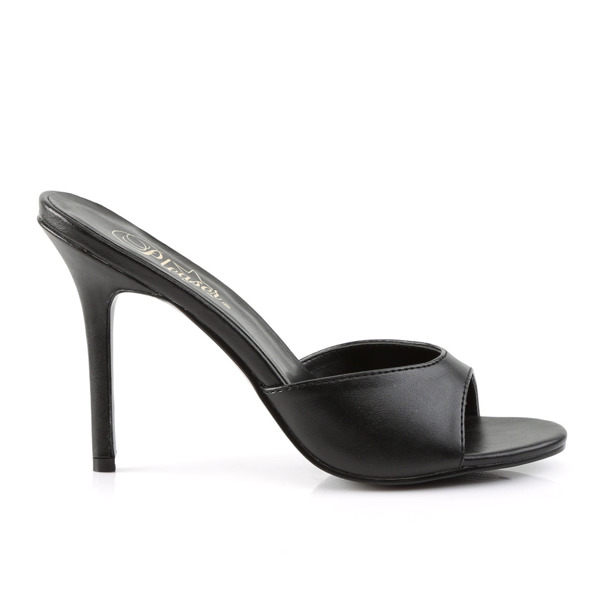 Pleaser CLASSIQUE-01 Black Kid Peep Toe Mules - 4 Inch Heels