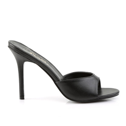Pleaser CLASSIQUE-01 Black Kid Peep Toe Mules - 4 Inch Heels