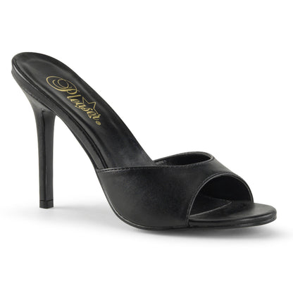 Pleaser CLASSIQUE-01 Black Kid Peep Toe Mules - 4 Inch Heels
