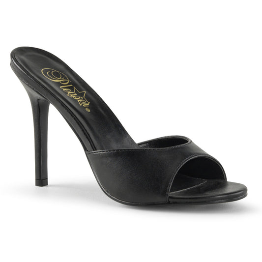 Pleaser CLASSIQUE-01 Black Kid Peep Toe Mules - 4 Inch Heels