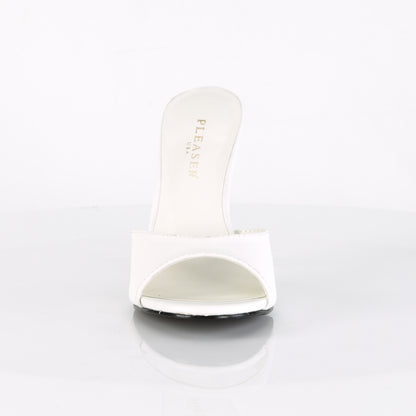 Pleaser CLASSIQUE-01 White Kid Peep Toe Mules - 4 Inch Heels