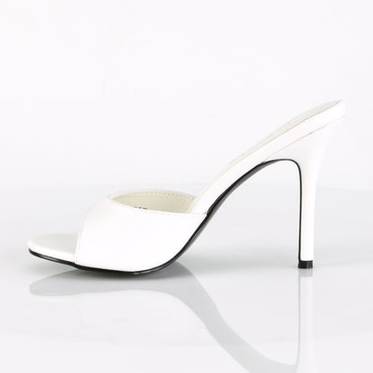 Pleaser CLASSIQUE-01 White Kid Peep Toe Mules - 4 Inch Heels