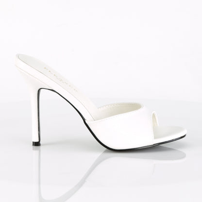 Pleaser CLASSIQUE-01 White Kid Peep Toe Mules - 4 Inch Heels