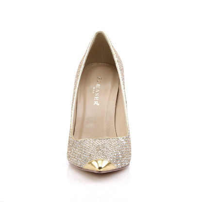Pleaser CLASSIQUE-20 Gold Glittery Lame Court Shoes - 4 Inch Heels