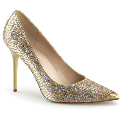 Pleaser CLASSIQUE-20 Gold Glittery Lame Court Shoes - 4 Inch Heels