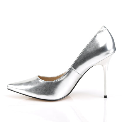 Pleaser CLASSIQUE-20 Silver Metallic Court Shoes - 4 Inch Heels
