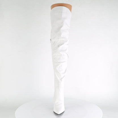 CLASSIQUE-3011 Pleaser White 4 Inch Tempting Thigh Length Boots