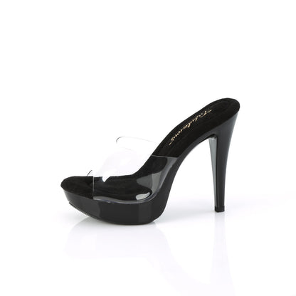 Fabulicious COCKTAIL-501 Clear / Black Platform Mules - 5 Inch Heels