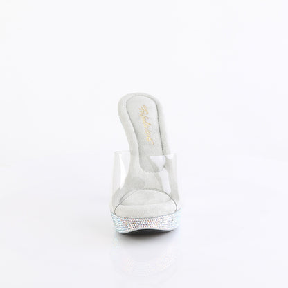 Fabulicious COCKTAIL-501DM Clear / Silver Multicolour Rhinestones Rhinestone Platform Mules - 5 Inch Heels
