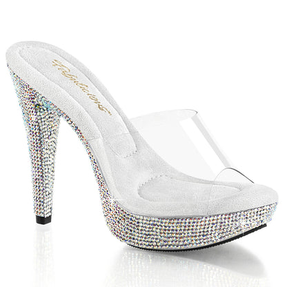 Fabulicious COCKTAIL-501DM Clear / Silver Multicolour Rhinestones Rhinestone Platform Mules - 5 Inch Heels