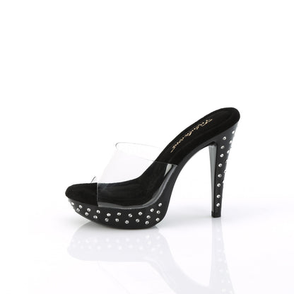 Fabulicious COCKTAIL-501SDT Clear / Black Rhinestone Platform Mules - 5 Inch Heels