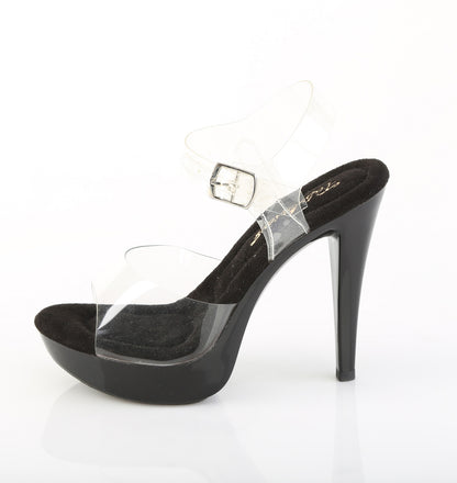 Fabulicious COCKTAIL-508 Clear / Black Platform Sandals - 5 Inch Heels
