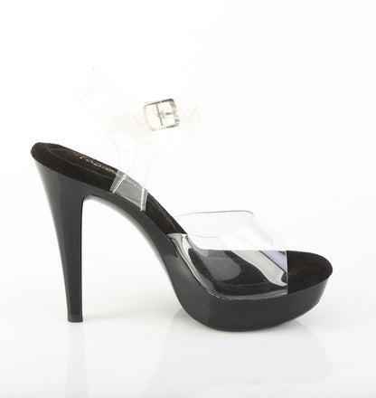 Fabulicious COCKTAIL-508 Clear / Black Platform Sandals - 5 Inch Heels