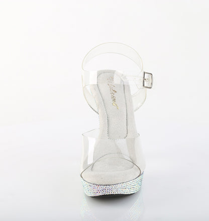 Fabulicious COCKTAIL-508DM Clear / Silver Multicolour Rhinestones Rhinestone Platform Sandals - 5 Inch Heels
