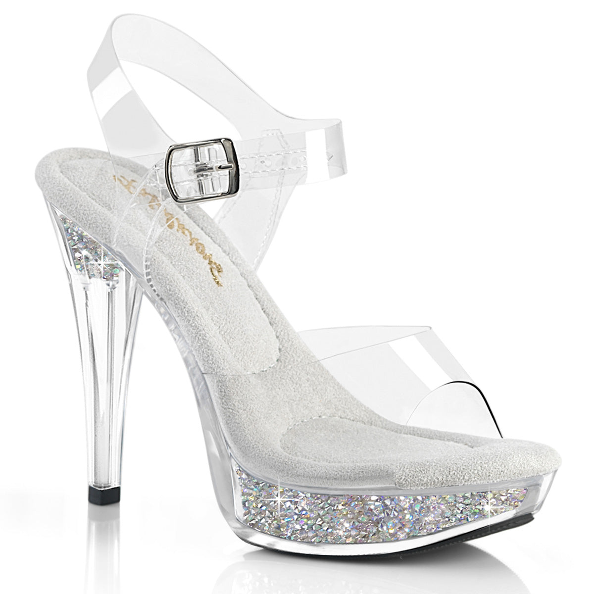 COCKTAIL-508RSI Fabulicious Clear Bling 5 Inch Posing Shoes Clr Clr-Slv AB RS