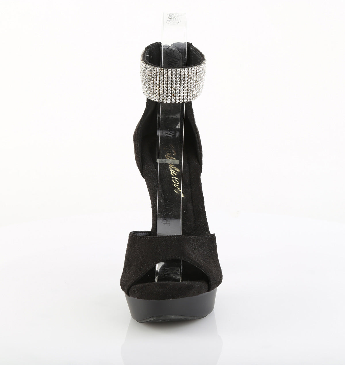 Fabulicious COCKTAIL-525 Black / Black Matte Rhinestone Open Toe Platform Sandals - 5 Inch Heels