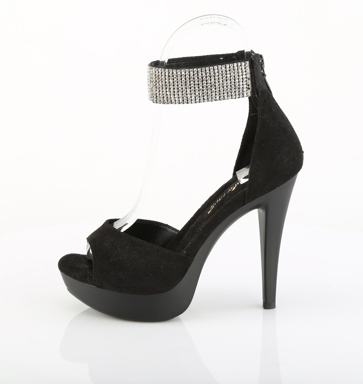 Fabulicious COCKTAIL-525 Black / Black Matte Rhinestone Open Toe Platform Sandals - 5 Inch Heels