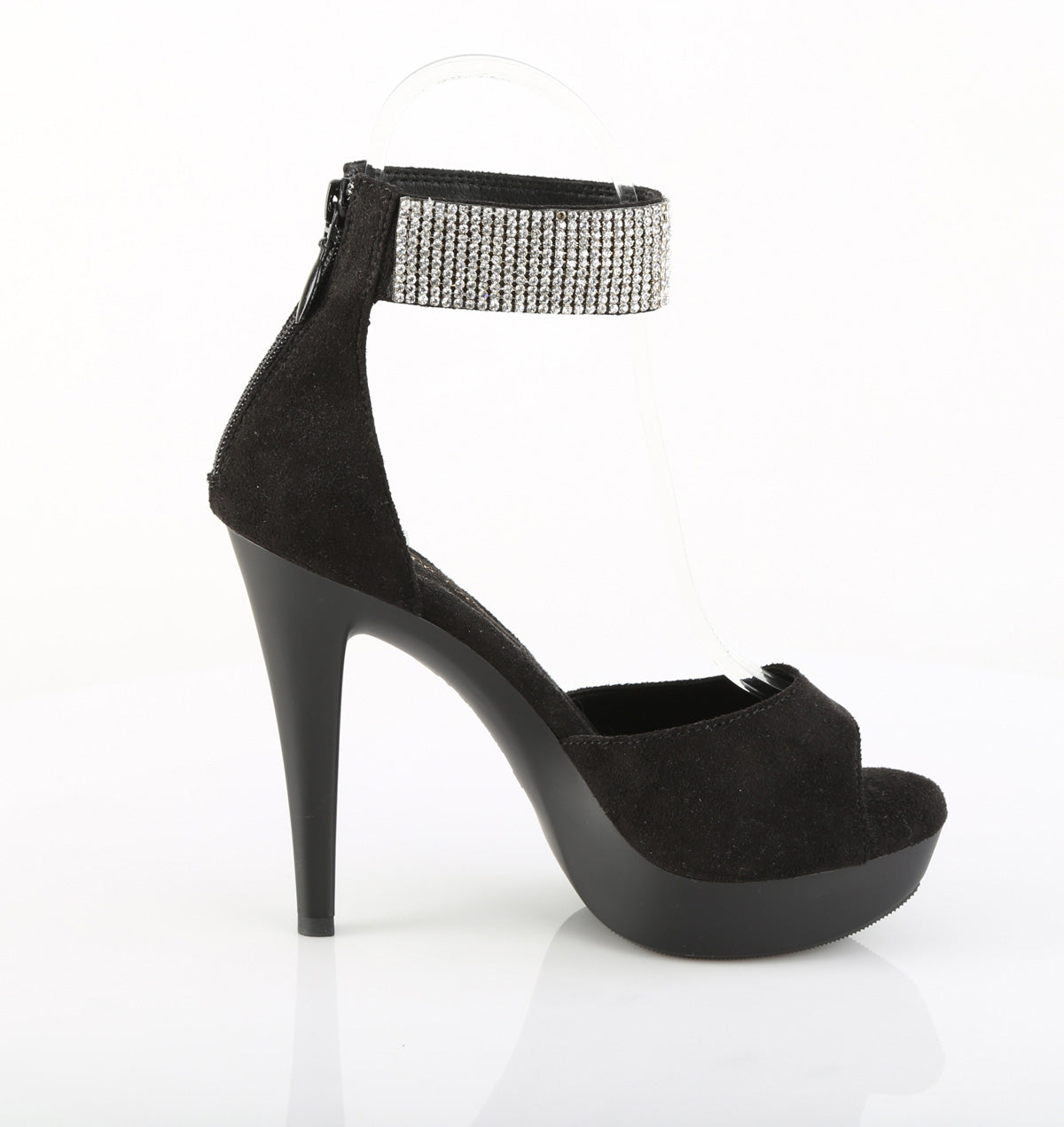Fabulicious COCKTAIL-525 Black / Black Matte Rhinestone Open Toe Platform Sandals - 5 Inch Heels