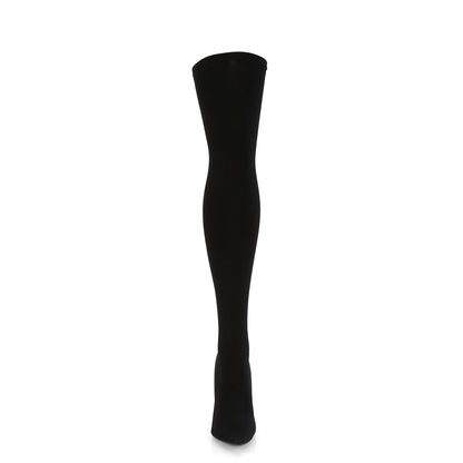 Pleaser COURTLY-3005 Black Nylon Thigh High Boots - 5 Inch Heels