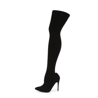 Pleaser COURTLY-3005 Black Nylon Thigh High Boots - 5 Inch Heels