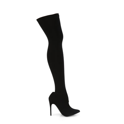 Pleaser COURTLY-3005 Black Nylon Thigh High Boots - 5 Inch Heels