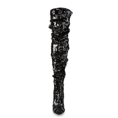 courtly 3011 pleaser sexy shoes 5 inch over the knee length slouch boots black sequins