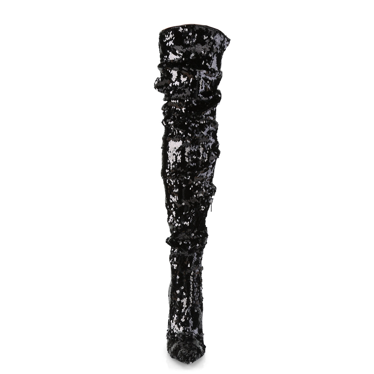 Pleaser COURTLY-3011 Black Sequins Sequin Thigh High Boots - 5 Inch Heels