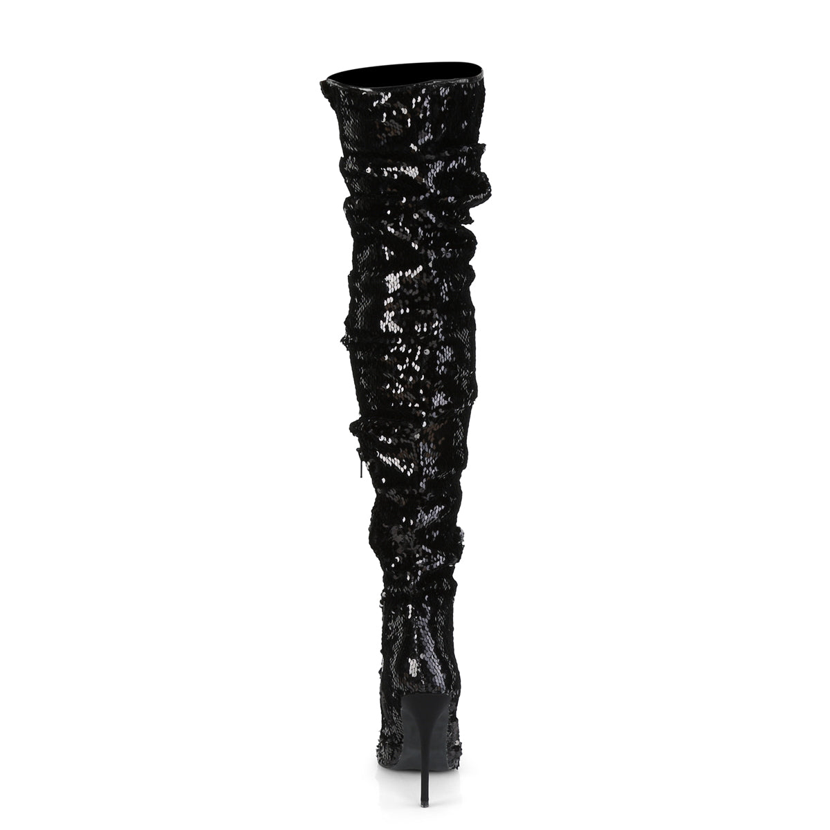 Pleaser COURTLY-3011 Black Sequins Sequin Thigh High Boots - 5 Inch Heels