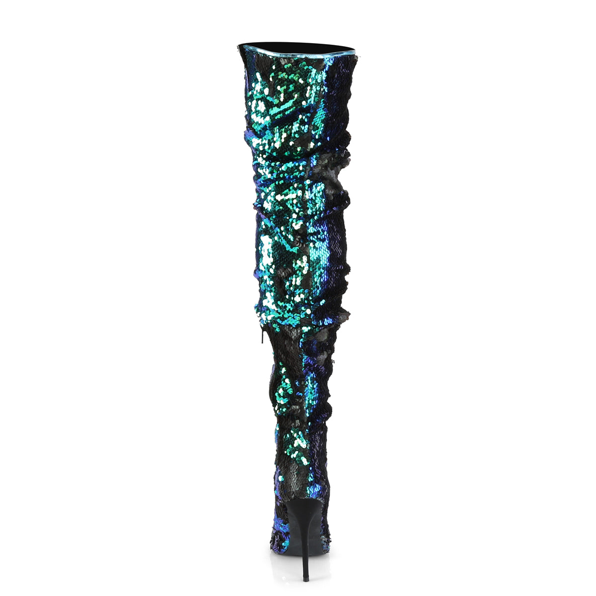 Pleaser COURTLY-3011 Green Iridescent Sequins Sequin Thigh High Boots - 5 Inch Heels