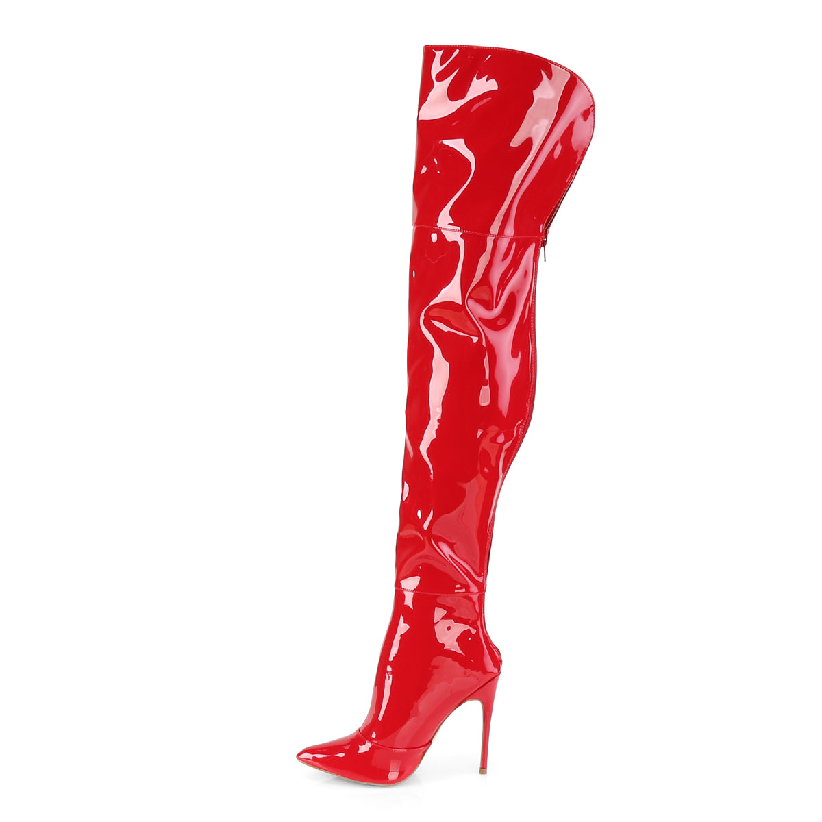 Pleaser COURTLY-3012 Red Thigh High Boots - 5 Inch Heels