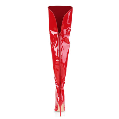 Pleaser COURTLY-3012 Red Thigh High Boots - 5 Inch Heels