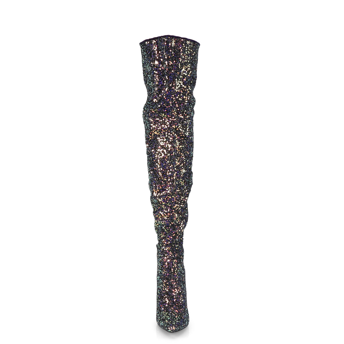 Pleaser COURTLY-3015 Black Multicolour Glitter Glitter Thigh High Boots - 5 Inch Heels