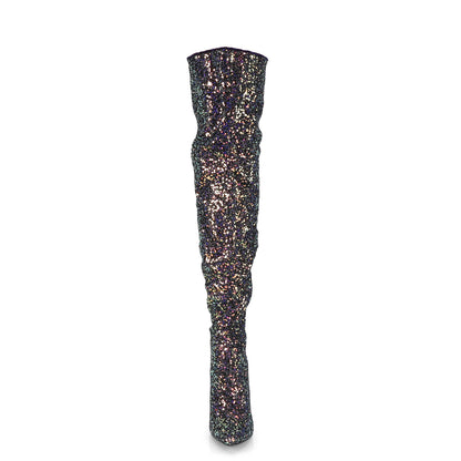 Pleaser COURTLY-3015 Black Multicolour Glitter Glitter Thigh High Boots - 5 Inch Heels