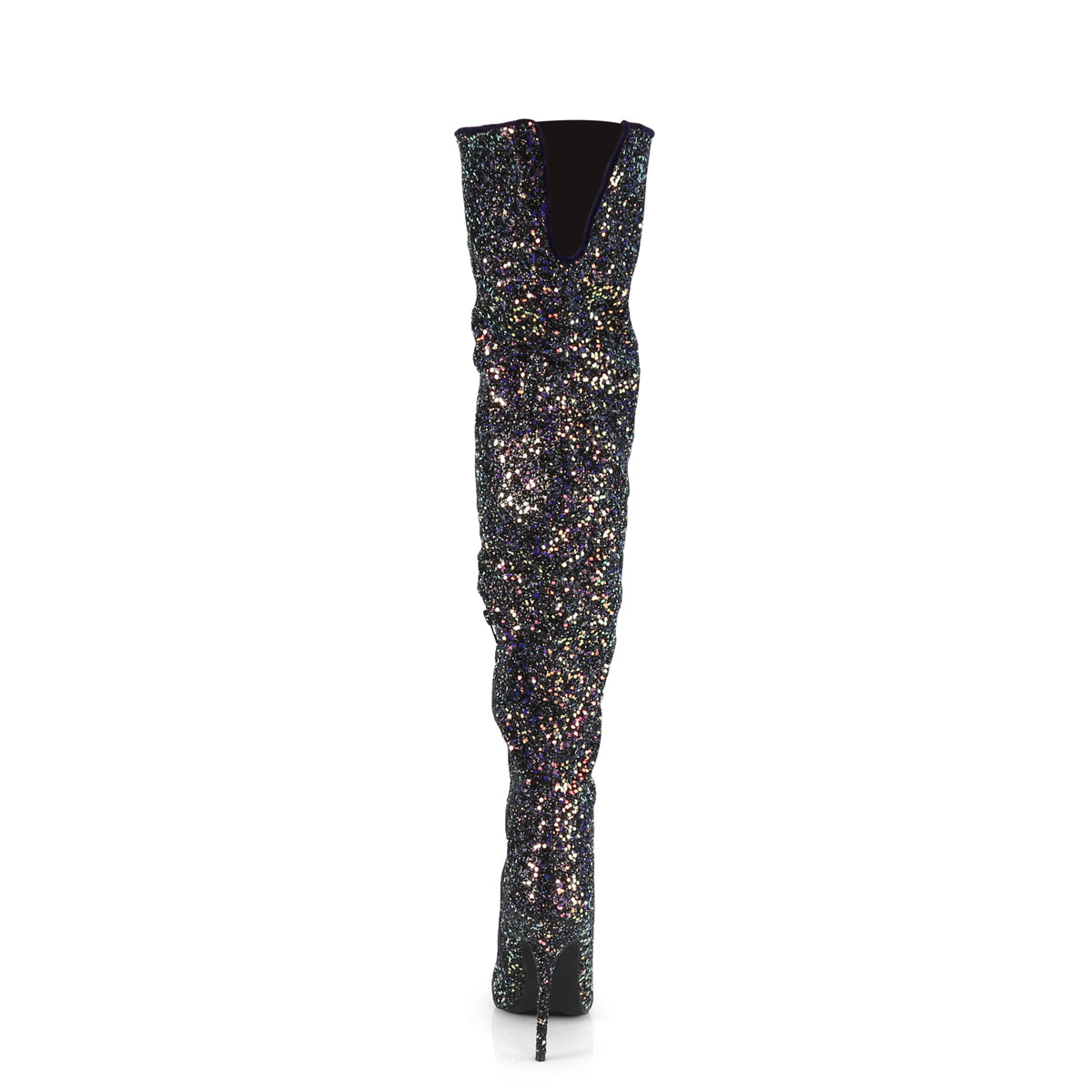 Pleaser COURTLY-3015 Black Multicolour Glitter Glitter Thigh High Boots - 5 Inch Heels
