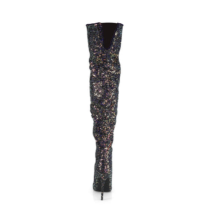 Pleaser COURTLY-3015 Black Multicolour Glitter Glitter Thigh High Boots - 5 Inch Heels