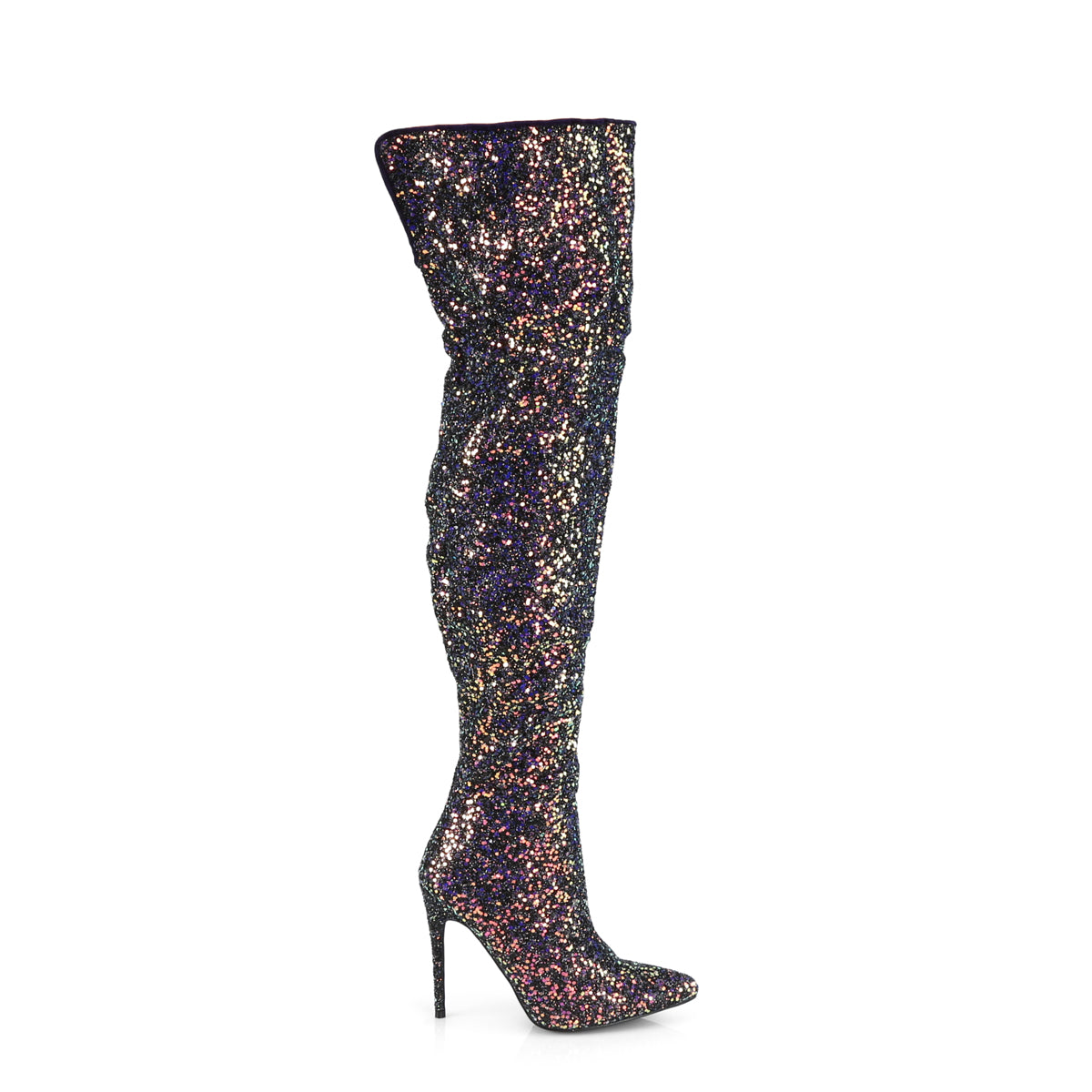 Pleaser COURTLY-3015 Black Multicolour Glitter Glitter Thigh High Boots - 5 Inch Heels