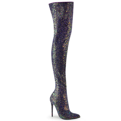 Pleaser COURTLY-3015 Black Multicolour Glitter Glitter Thigh High Boots - 5 Inch Heels