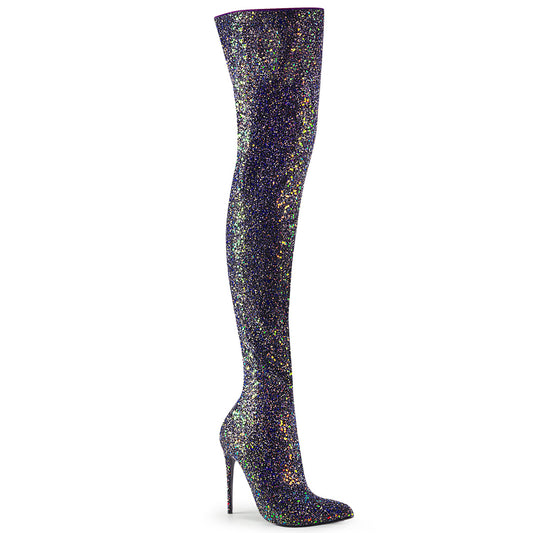 Pleaser COURTLY-3015 Black Multicolour Glitter Glitter Thigh High Boots - 5 Inch Heels