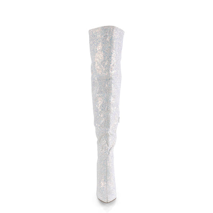 Pleaser COURTLY-3015 White Multicolour Glitter Glitter Thigh High Boots - 5 Inch Heels