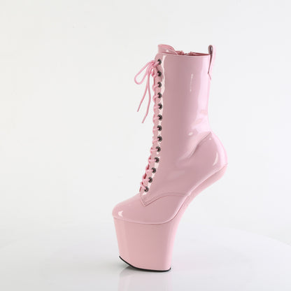 Pleaser CRAZE-1040 Baby Pink Lace-Up Platform Ankle Boots - 8 Inch Heels