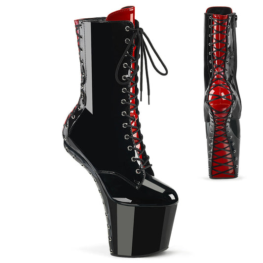 CRAZE-1040FH Pleaser Black Red 8 Inch Exotic Dance Ankle Boots Blk-Red Pat Blk Red
