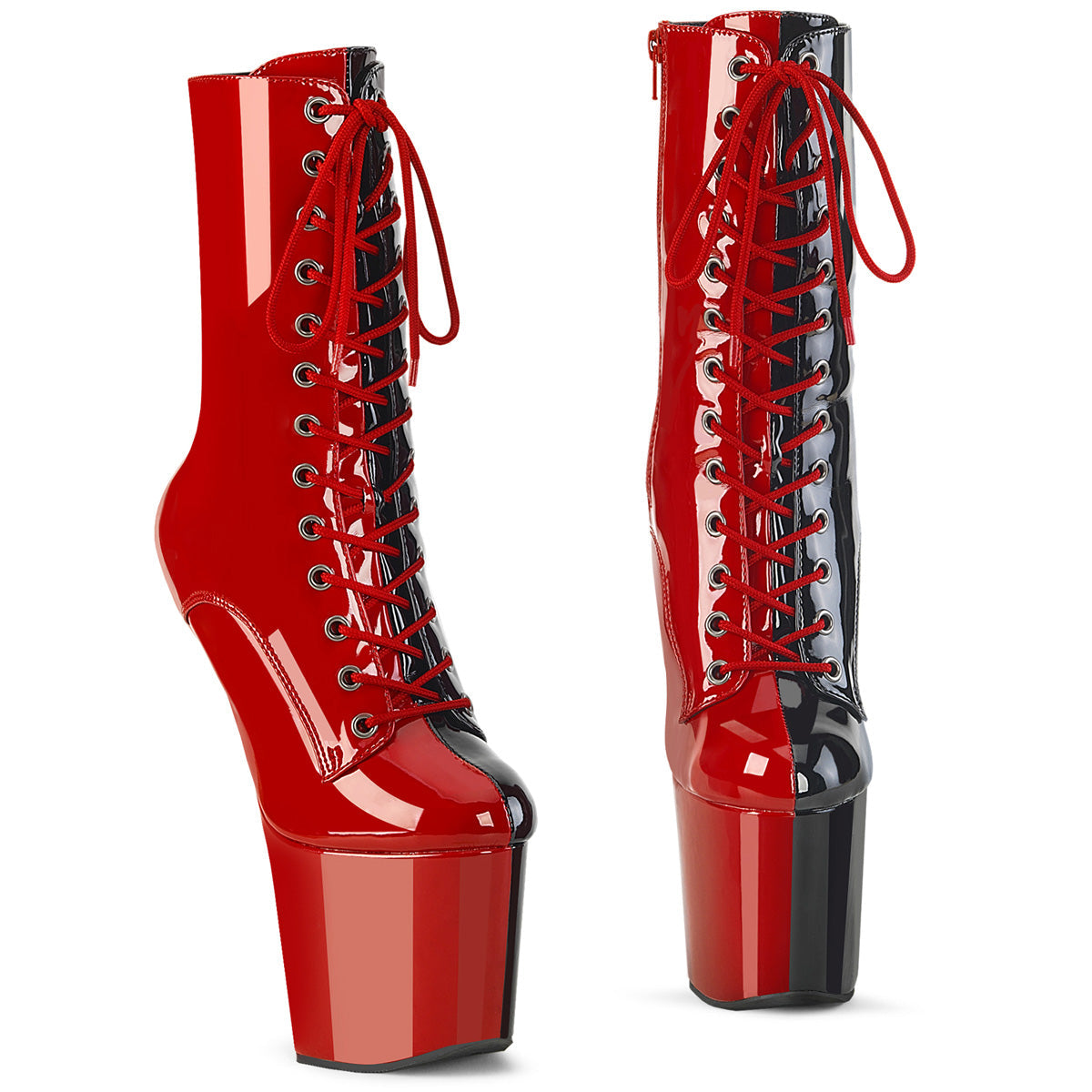 CRAZE-1040TT Pleaser Red 8 Inch Pole Dance Ankle Boots Red-Blk Pat Red-Blk