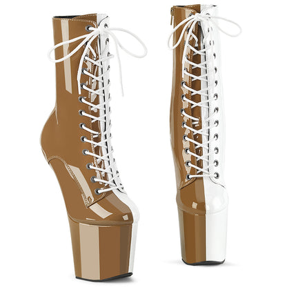 CRAZE-1040TT Pleaser Taupe 8 Inch Strippers Ankle Boots Taupe-Wht Pat Taupe-Wht
