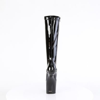 Pleaser CRAZE-2000 Black Platform Knee High Boots - 8 Inch Heels