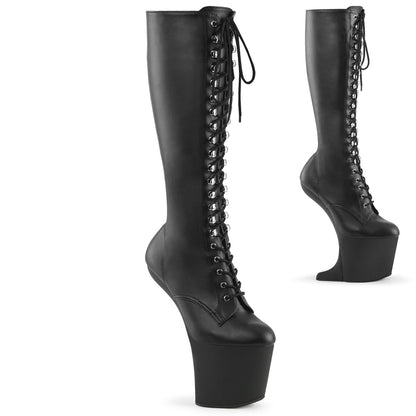 Pleaser CRAZE-2023 Black / Black Matte Lace-Up Platform Knee High Boots - 8 Inch Heels
