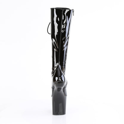 Pleaser CRAZE-2023 Black Lace-Up Platform Knee High Boots - 8 Inch Heels