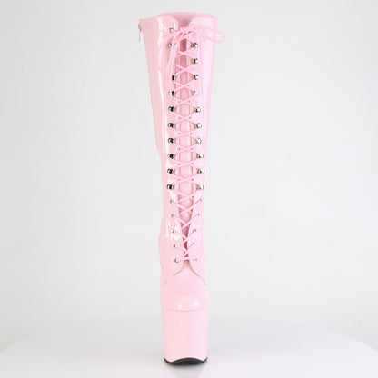 Pleaser CRAZE-2023 Baby Pink Lace-Up Platform Knee High Boots - 8 Inch Heels