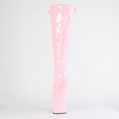 Pleaser CRAZE-2023 Baby Pink Lace-Up Platform Knee High Boots - 8 Inch Heels