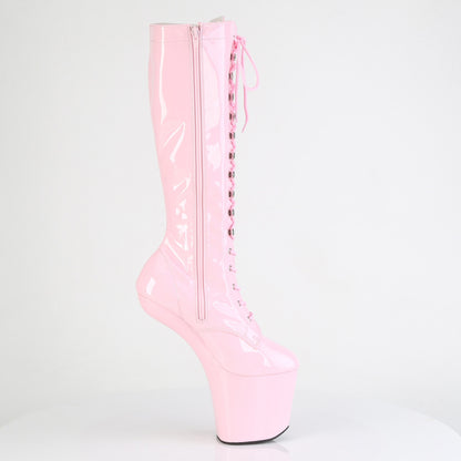 Pleaser CRAZE-2023 Baby Pink Lace-Up Platform Knee High Boots - 8 Inch Heels